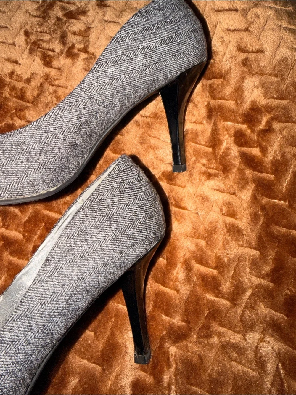 Rampage Gray Herringbone Pointed Toe Heels